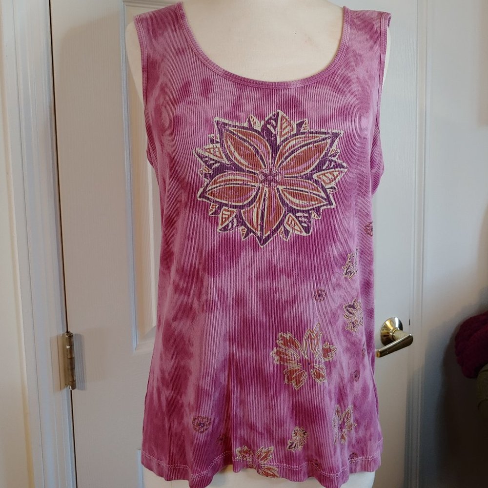 Style & Co .| Marbled Pink/Flower Graphic Tank | L | Bohemian Hippie Festival